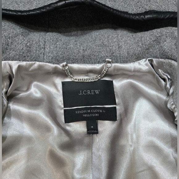 J Crew Stadium Cloth Color Blocked Coat Leather Detail Like NEW 4 - Picture 8 of 9